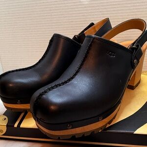 UGG Lanni slingback clogs in black leather. New w/o Box Sz 10